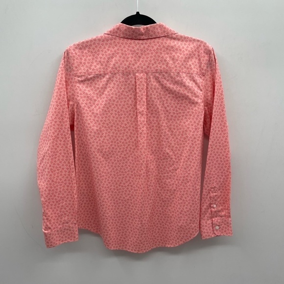 LL Bean Woman cotton wrinkle free button career structured classic floral top M - Picture 2 of 6